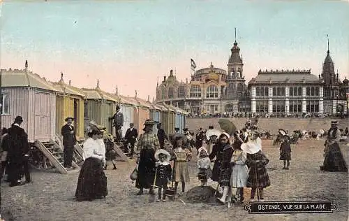 Belgien Ostende Vue Sur La Plage Strand Kinder Vintage Postkarte