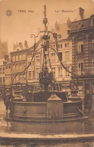 Belgien 1926 Huy Le Bassina Fountain Cafe Coiffeur Vintage Postkarte