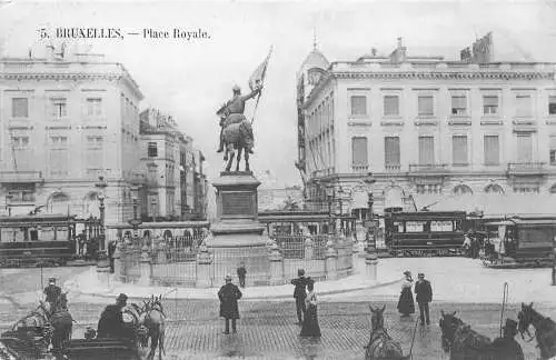 Belgien 1909 Bruxelles Brüssel Place Royale Statue Straßenbahn Vintage Postkarte