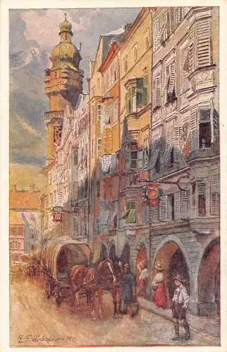 Österreich Kunstkutsche Innsbruck Herzog Friedrichstraße Straße Vintage Postkarte