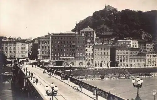 Österreich Salzburg Staatsbrücke Hotel Steinbrücke RPPC Vintage Postkarte