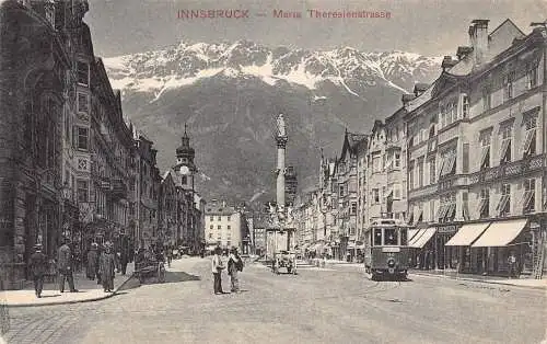 Österreich Innsbruck Maria Theresienstraße Straßenbahn Berg Vintage Postkarte
