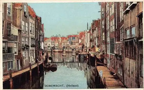 Niederlande Dordrecht Kanalansicht Vintage Postkarte