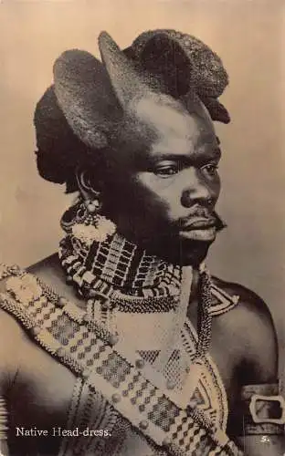 Afrika Ureinwohner Kopfschmuck Echtfoto Ethno Vintage Postkarte