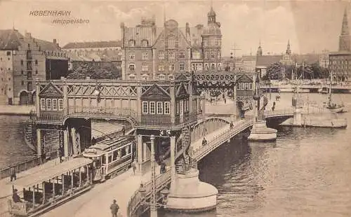 Dänemark Kopenhagen Knippelsbro Straßenbahn Brücke Vintage Postkarte