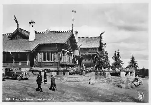 Norwegen Oslo Frognersaeterens Hovedrestaurant Auto Restaurant RPPC Postkarte