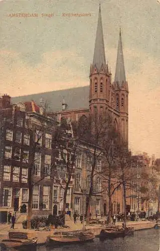 Niederlande Amsterdam Singel Krijtbergskerk Kirche Boot Vintage Postkarte