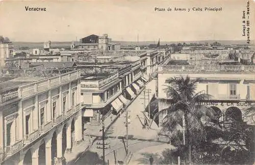 Mexiko Veracruz Plaza de Armas y Calle Principal Vintage Postkarte