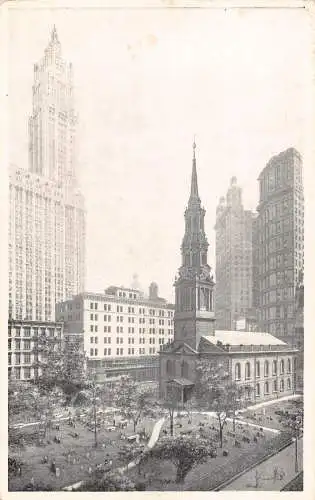 US New York City Saint Paul's Chapel Wolkenkratzer Vintage Postkarte