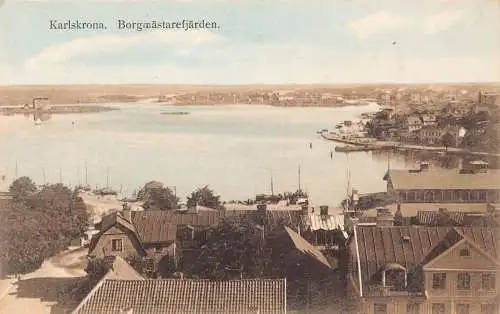 Schweden Karlskrona Borgmaestarefjaerden Gesamtansicht Vintage Postkarte