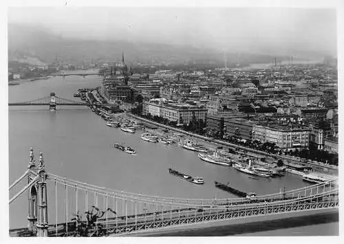 Ungarn Budapest Gesamtansicht Boote Brücke Vintage Postkarte