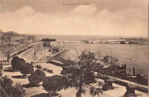 Malta Grand Harbour Valletta Vintage Postkarte