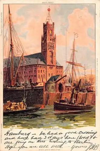Deutschland Hamburg Kaiserquai Turmboot Chromo Litho Vintage Postkarte