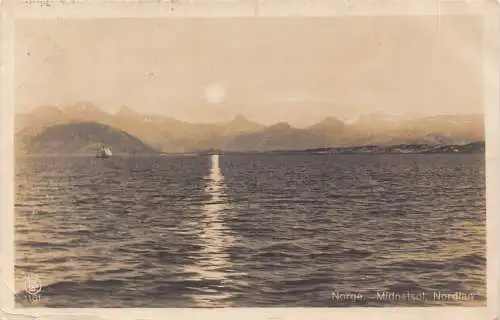 Norwegen 1924 Nordland Midnatsol Sonnenuntergang Meer Vintage Postkarte