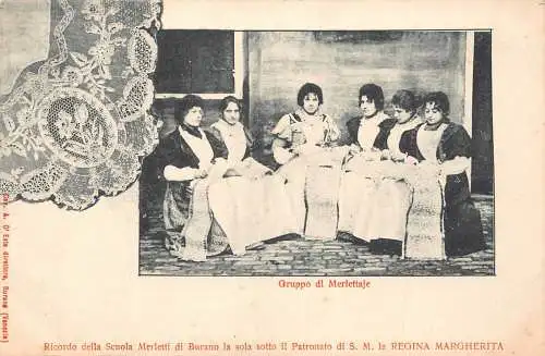 Italien Burano Gruppo di Merlettaje Gruppe von Spitzenmacherinnen Vintage Postkarte