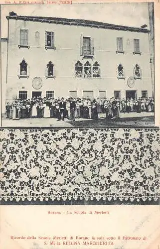 Italien Burano Scuola di Merletti Schülergruppe Schule Spitze Vintage Postkarte