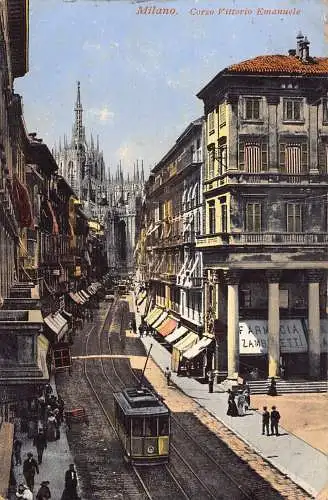 Italien 1911 Milano Mailand Corso Vittorio Emanuele Straßenbahn Farmacia Apotheke Postkarte