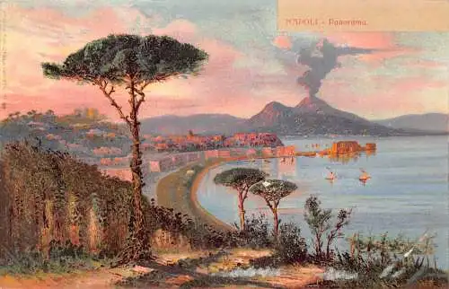Italien Napoli Neapel Vesuv Vulkan Vesuv Panorama Postkarte.