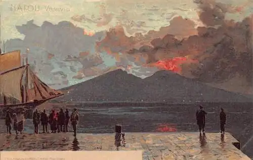 Italien Napoli Neapel Vesuv Vulkan Vesuv ausbrechende Menschen beobachten Postkarte