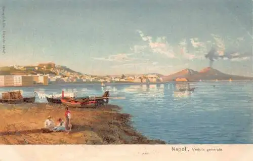 Italien Neapel Neapel Vesuv Vulkan Meer Gesamtansicht Fischer Boot Postkarte