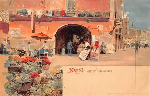 Italien Napoli Neapel Venditrici di verdura Markt Vintage Postkarte