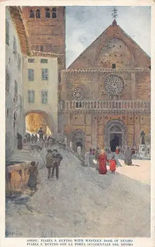 Italien Assisi Piazza S Rufino mit Westtür des Doms Vintage Postkarte