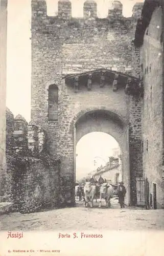 Italien Assisi Porta S Francesco Tor Ochsenwagen Vintage Postkarte