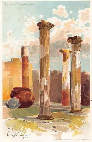 Italien Pompeji Säule Ruine Un peristilio Chromo Litho Vintage Postkarte