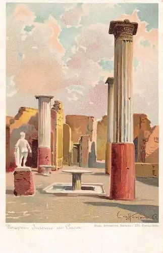 Italien Pompeji Säule Ruine Interno di Casa Chromo Litho Vintage Postkarte
