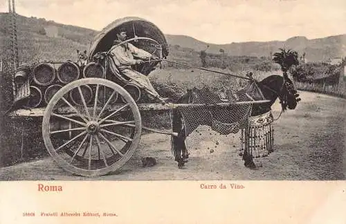 Italien Roma Rom Carro da Vino Bauer Weinwagen Pferd Vintage Postkarte