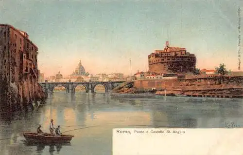 Italien Roma Rom Ponte e Castello St Angelo Brücke Fischer Postkarte