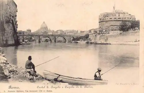 Italien Roma Rom Castel S Angelo e Cupola S Pietro Fischer Boot Postkarte