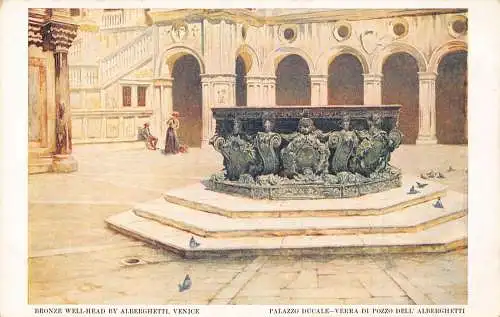 Italien Venedig Venezia Bronze Brunnenkopf von Alberghetti Vintage Postkarte