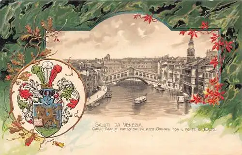 Italien Venedig Saluti da Venezia Ponte Rialto Wappen geprägte Postkarte