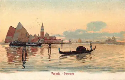 Italien Venedig Venezia Panorama Fischerboote Vintage Postkarte