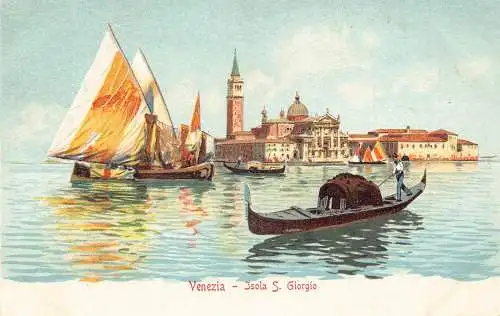 Italien Venedig Venezia Isola S Giorgio Segelboote Fischer Vintage Postkarte