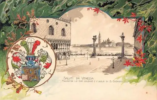 Italien Venedig Saluti da Venezia S Giorgio Isola Wappen geprägte Postkarte