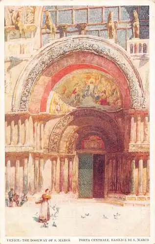 Italien Venedig Venezia Das Tor von S Marco Frau Tauben Vintage Postkarte