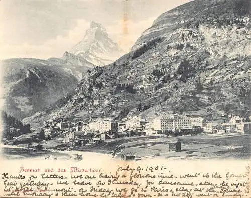 Schweiz 1901 Zermatt und das Matterhorn Panorama Typ Vintage Postkarte
