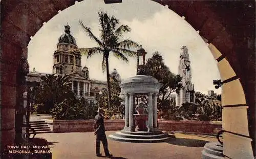 Südafrika Durban Rathaus und Kriegsdenkmal Vintage Postkarte