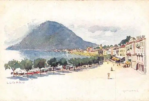 Schweiz Lugano Promenade Ansicht Vintage Postkarte