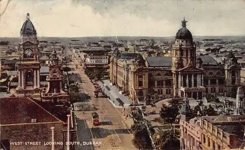 Südafrika Durban West Street Looking South Tram Vintage Postkarte