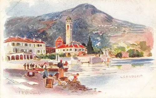 Italien Cernobbio Fischer See Kunst von JJ Redmond Chromo Litho Vintage Postkarte