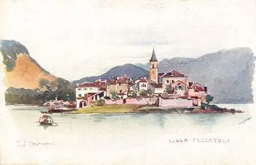 Italien Isola dei Pescatori Insel Kunst von JJ Redmond Chromo Litho Postkarte