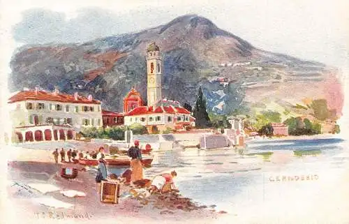 Italien Cernobbio Fischer See Kunst von JJ Redmond Chromo Litho Postkarte