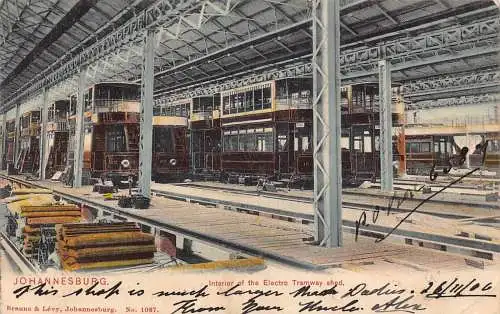 Südafrika Johannesburg 1906 Innenraum von Electro Tramway Schuppen Postkarte
