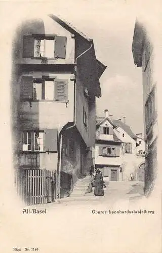 Schweiz Alt-Basel Oberer Leonhardsstapfelberg Vintage Postkarte
