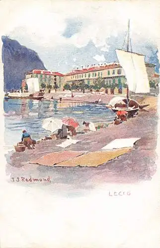 Italien Lecco Fischer Boot Kunst von Redmond Chromo Litho Postkarte