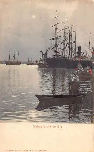 Südafrika Durban Bay Abendschiffe Mondschein Vintage Postkarte