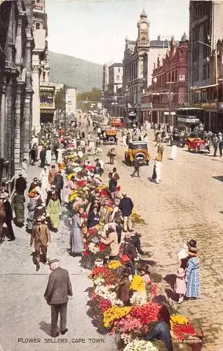 Südafrika Kapstadt Blumenverkäufer Autos Vintage Postkarte